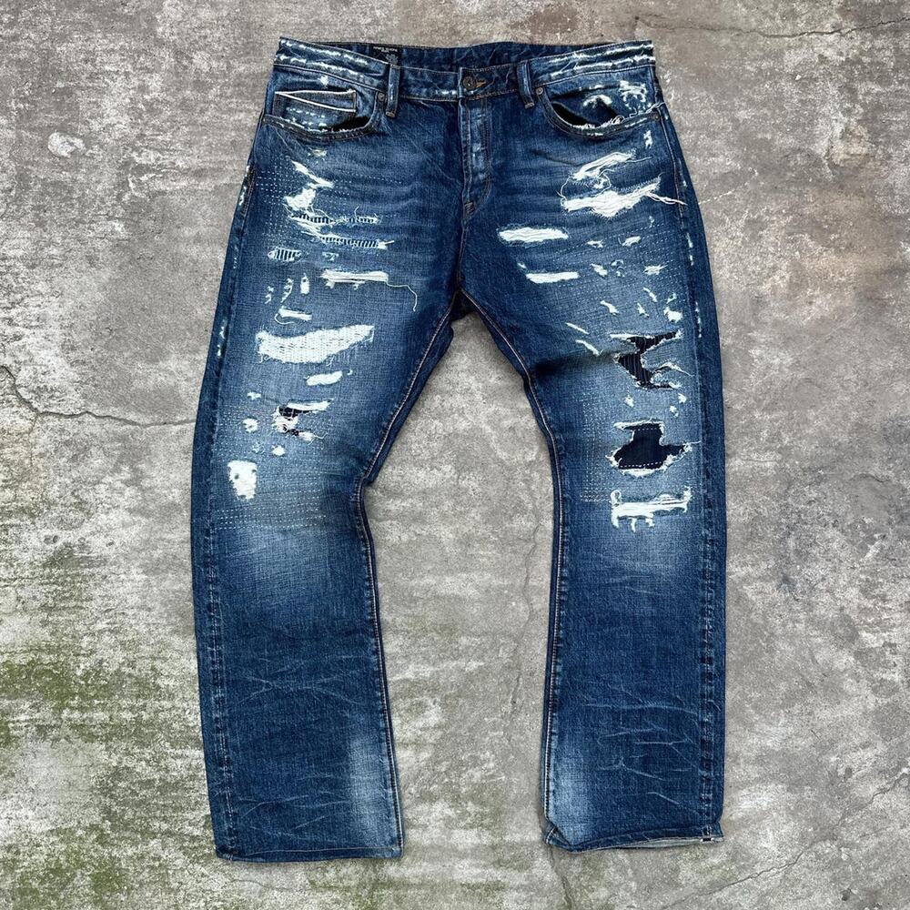 Eternal Jeans Vintage Repaired & Distressed Japanese Denim Blue Size 42/34